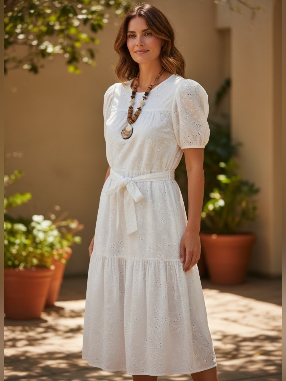 Alex Marie eyelet dress with statement necklace